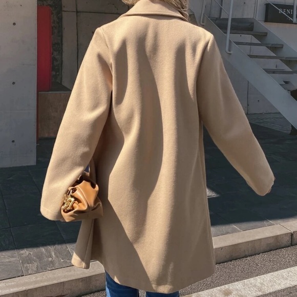 Double breasted pea coat long camel tan minimalist long line - Picture 3 of 8